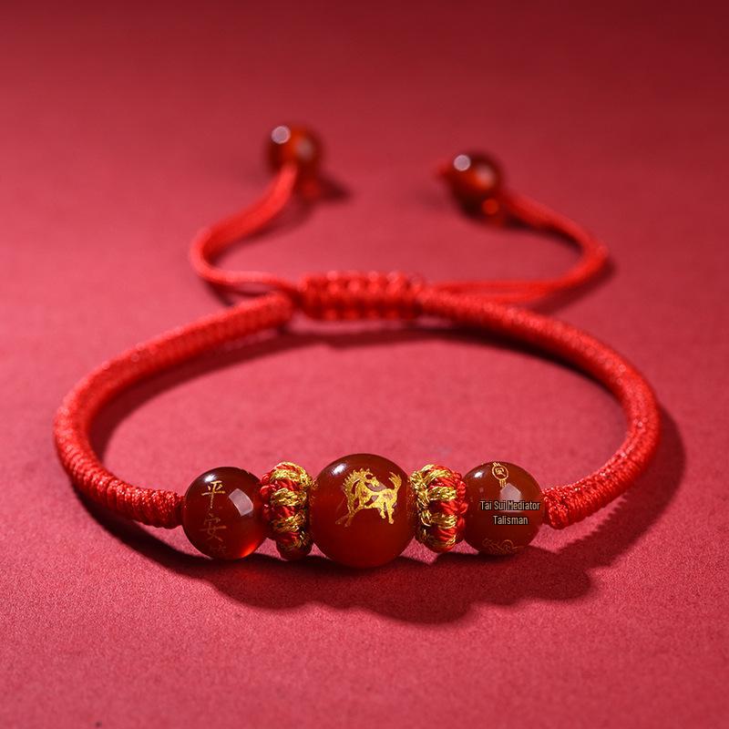 2026 Jahr des Pferdes Rotes Band Armband: Handgeknüpftes Rotes Seil für Tai Sui, Pferd, Ratte, Ochse und Hase