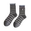 Two Pairs of Grey-colored Imitation Cashmere Striped Socks - Mid-calf Socks with Warm Stitching and Cute Lace Trim.