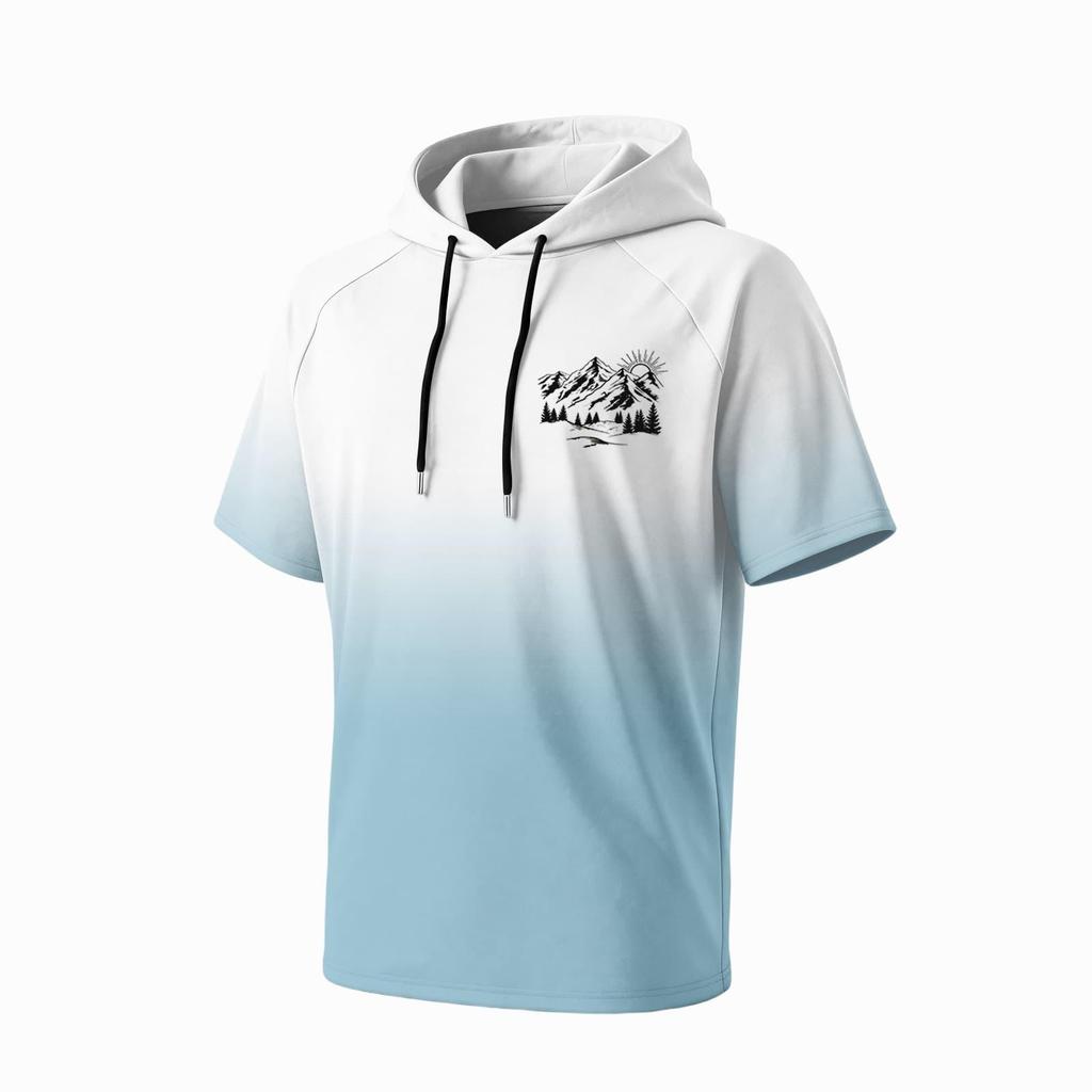 Men's Summer Quick Dry Short Sleeve T Shirt UPF 50 Plus Sun Protection Hooded Fishing Sports Shirt Lightweight Breathable