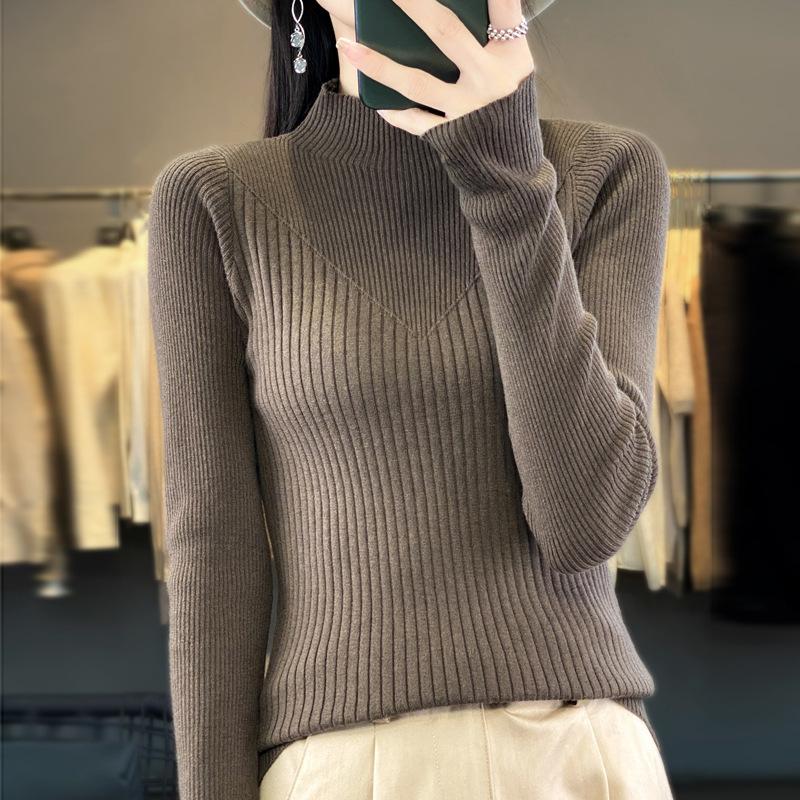 

Пуловер с высоким воротом и тонкой рубашкой, женский осенне-зимний свитер, топы, трикотаж XXL хаки