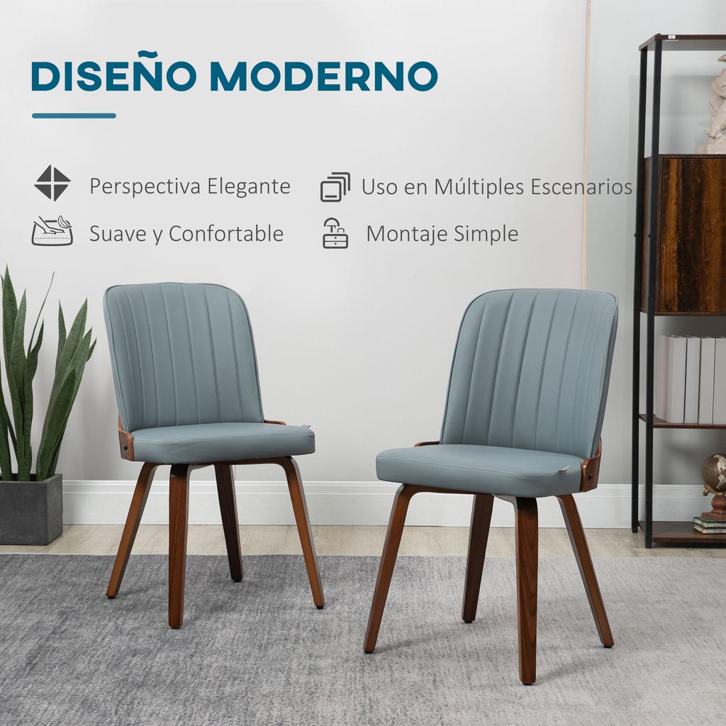 Set of 2 Modern Dining Chairs with Seat Upholstered In Synthetic Leather and Wooden Legs 47.5x57x85cm Gray