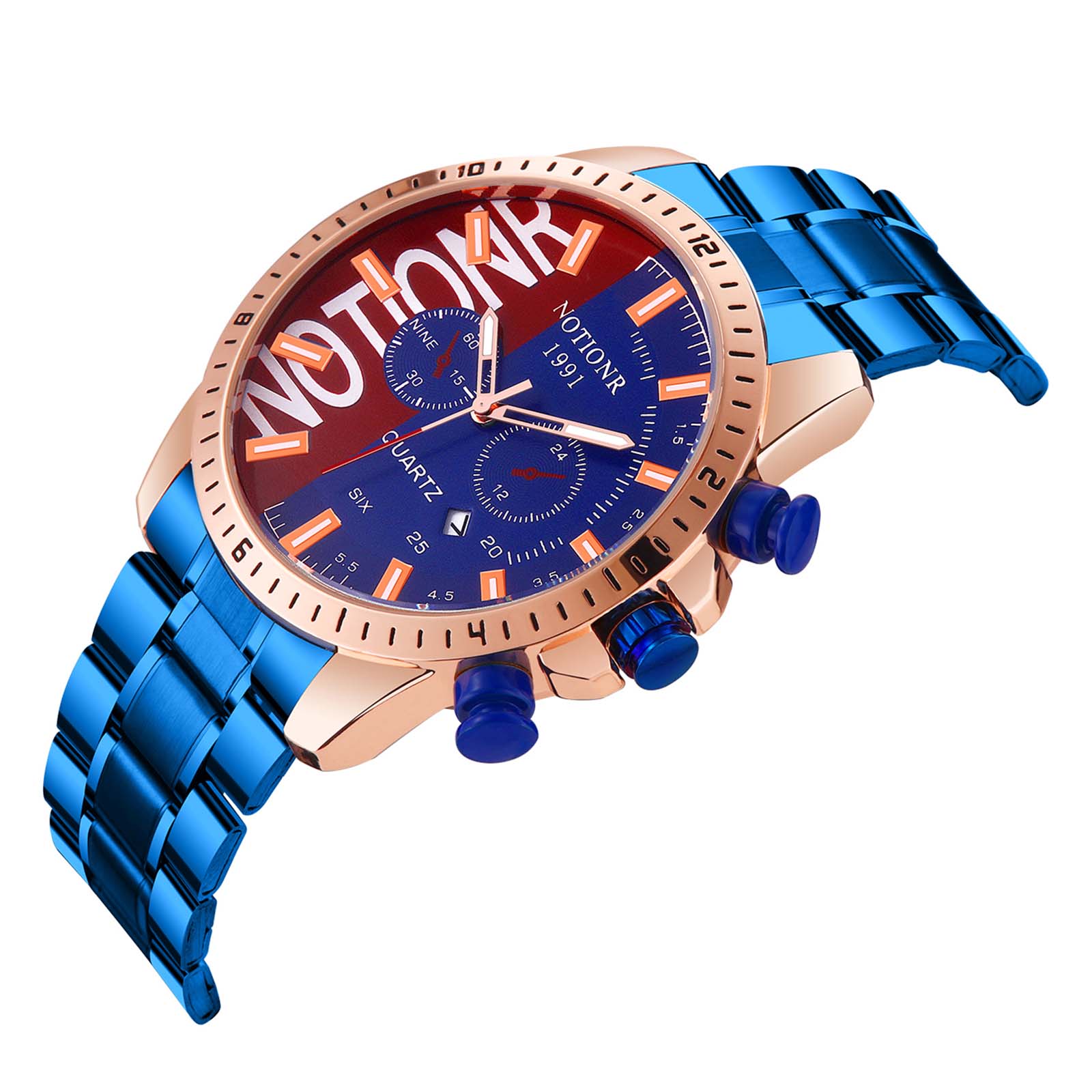 

Чоловічий діловий годинник Повсякденний годинник Чоловічий кварцовий годинник Червоно-синій See Design Годинник Годинник із нержавіючої сталі Годинник-календар синій/червоний