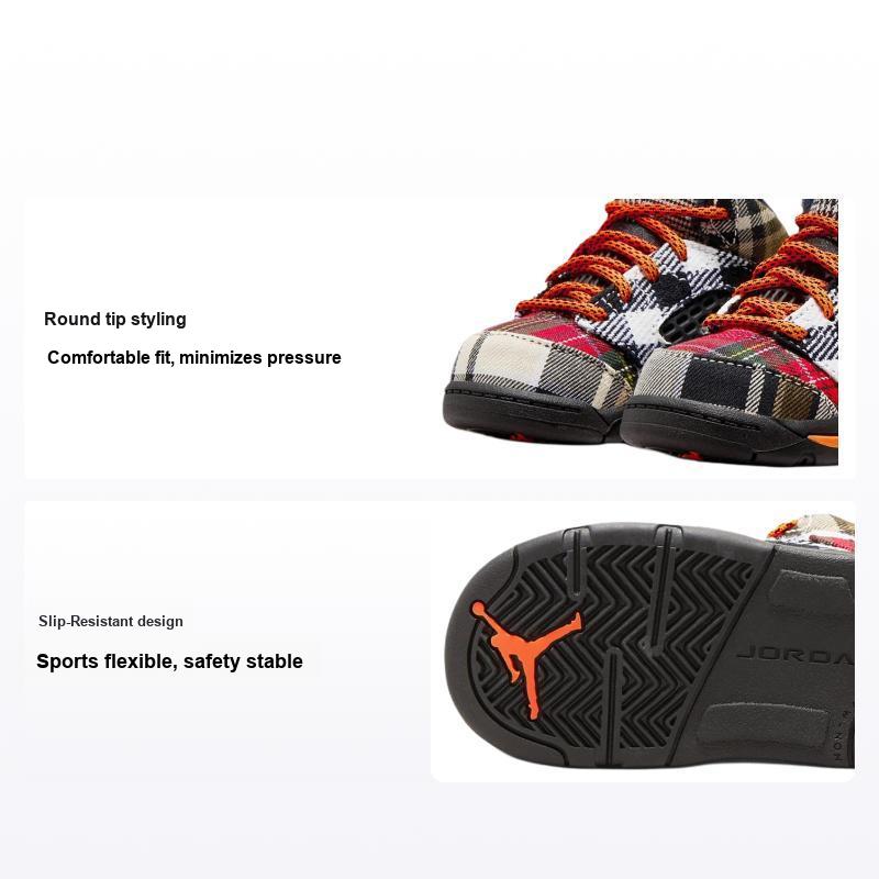 Детские кроссовки Air Jordan 5 Retro TD в клетку разноцветные, черные, полностью оранжевые FD4813-008 26