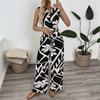 Dame V-hals Jumpsuit Bukser Sommer Ny Pendler Ermeløs Trykt Jumpsuit