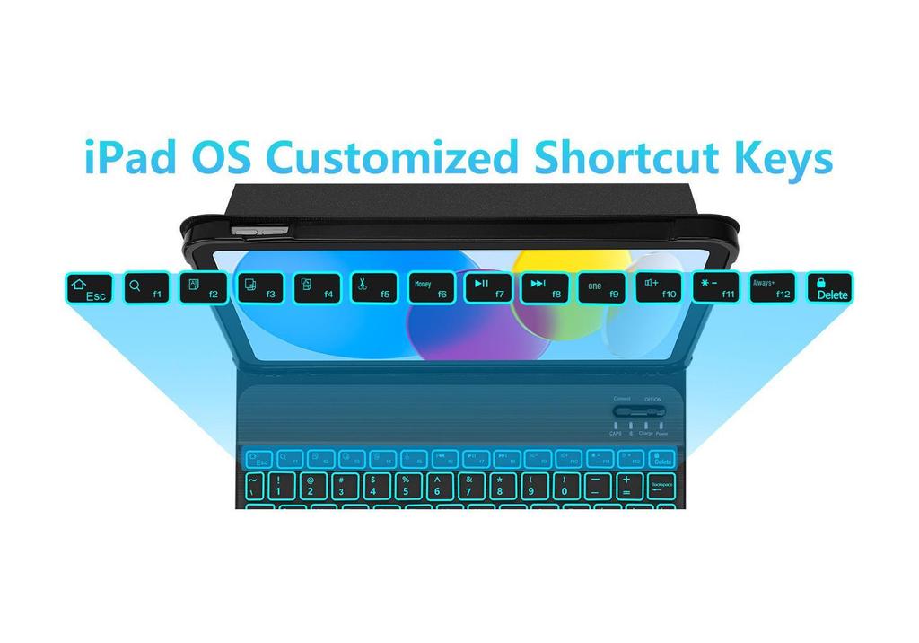 iPad 10th/11th Gen 10.9-inch Case with Colorful Backlit Bluetooth Keyboard & Pen Holder