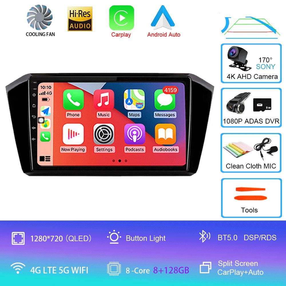 For VW Passat B8 2015 2016 2017 - 2020 Android 14 Car Radio Multimedia Player Autoradio GPS Navigation Wireless Carplay QLED 4G