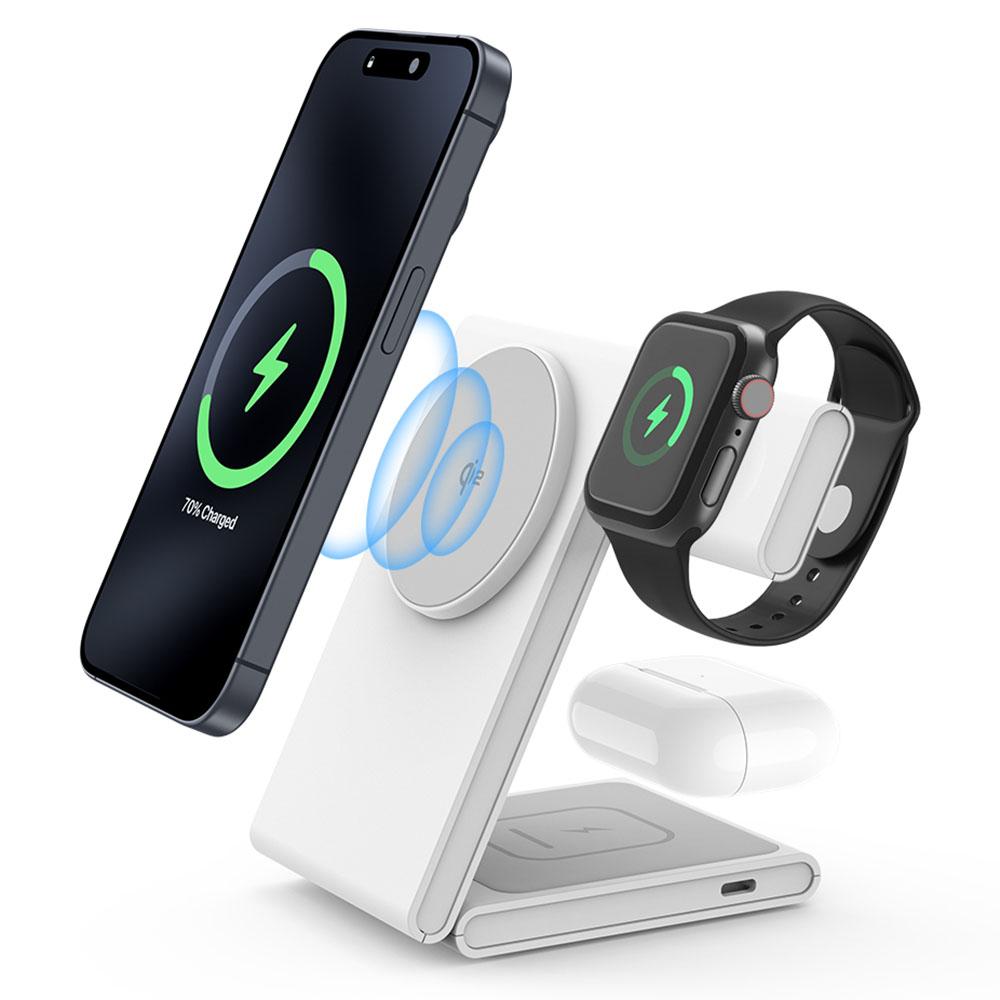 

M5 Qi2 Certified Magnetic Wireless Charger 3-in-1 Foldable Charging Station for iPhone AirPods Apple Watch (CE/FCC/ROHS UKCA Certificate) White