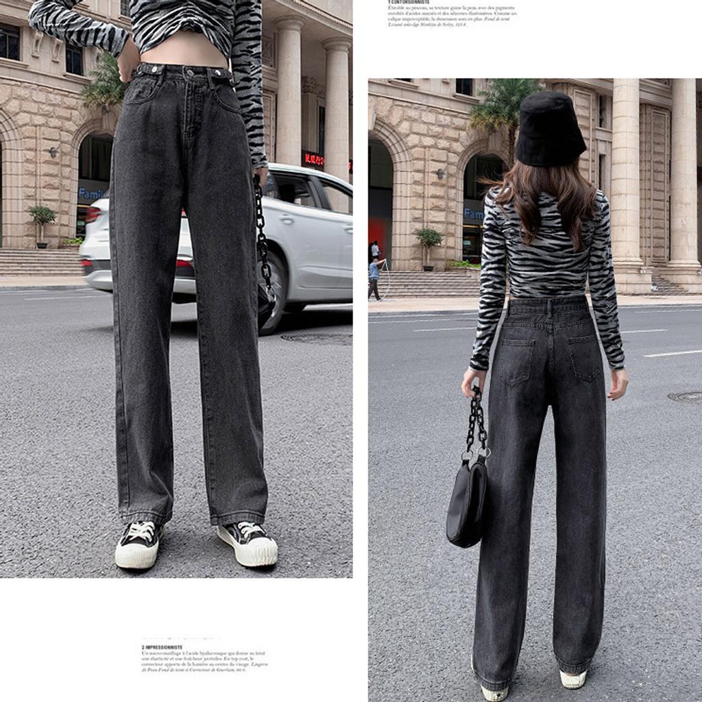 Women's Casual Pants Hight Waist Distressed Straight Denim Jeans Vintage Trouser