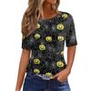 Women's Casual Short Sleeve Halloween Pullover Top with Spider Web and Pumpkin Print Round Neck Blouse for Fall Seasonal Wear
