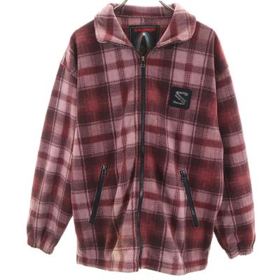 Made In Japan Check Pattern Fleece Jacket L Bordeaux Series Men's Used