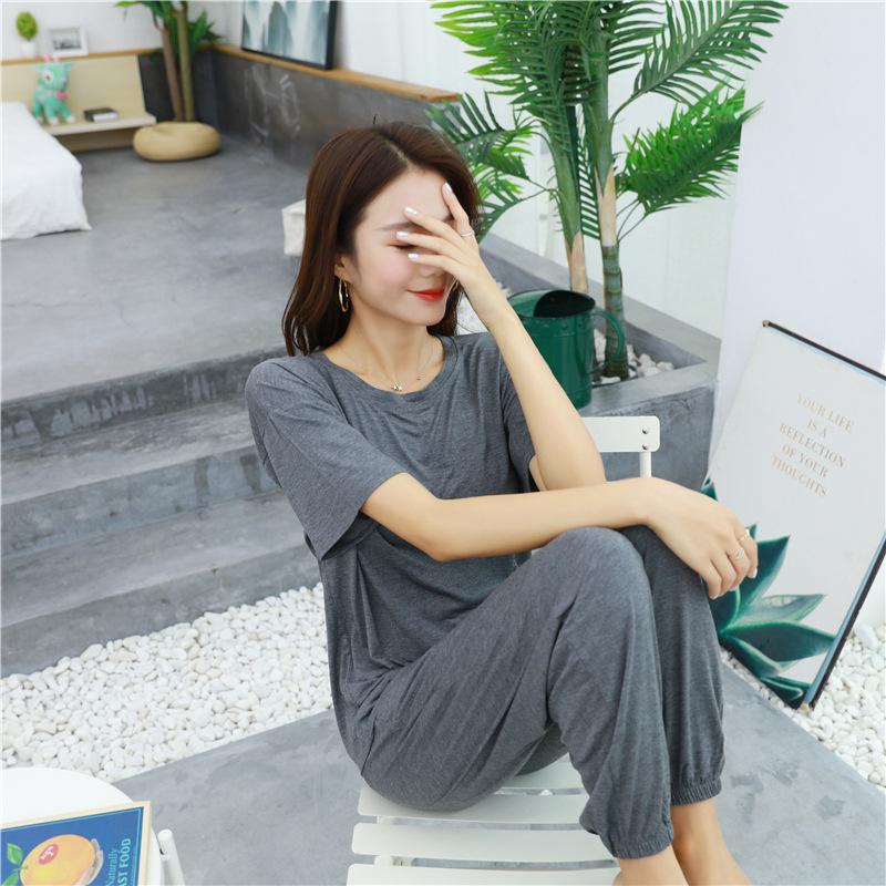 Frühlings- und Herbst-Modal-Pyjama-Set für Damen, große Hauskleidung, lockerer zweiteiliger Sommer-Pyjama, Schlafanzug für Damen