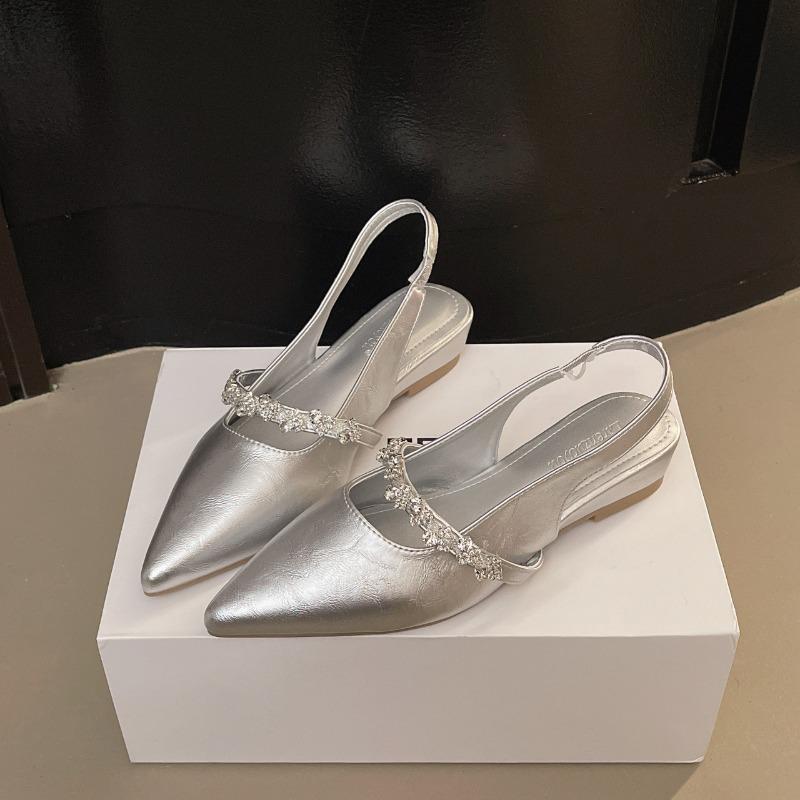 Одно слово со стразами сандалии женские летние новые сумка голова полушлепки плоская подошва остроносые туфли-лодочки женская верхняя одежда 40 серебряный 3690₽