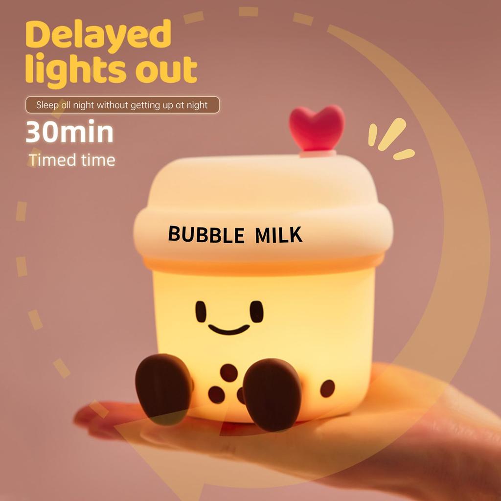 Niedliches Bubble Milk Cup Nachtlicht, 3-stufig dimmbares weiches Licht, mit Timer, wiederaufladbar, ideale Dekoration und Geschenk für Mädchen, Frauen und Kinder