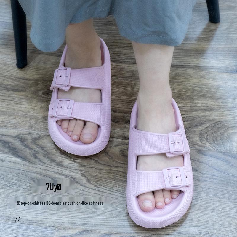 2025 Thick-Soled Double Buckle EVA Sandals: Step-On-Comfort for Couples, Women, Indoor/Outdoor Use