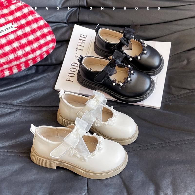 Girls leather shoes princess style single shoes soft sole 2025 new children's shoes performance shoes foreign style flat shoes Doudou shoes