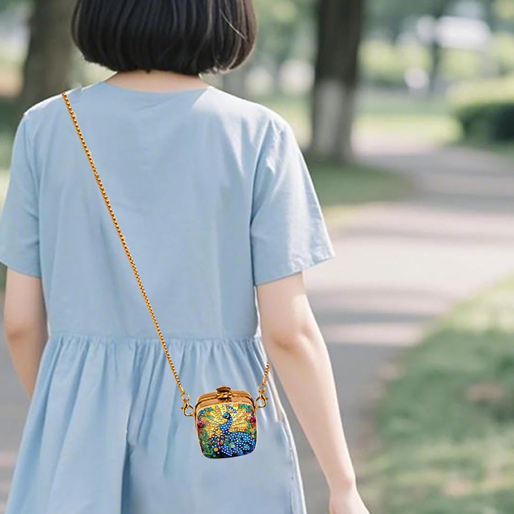 Peacock Diamond Painting Mirror Organizer Box Mini DIY Diamond Art Makeup Bag 5D Diy Coin Purse for Earrings Necklace Rings