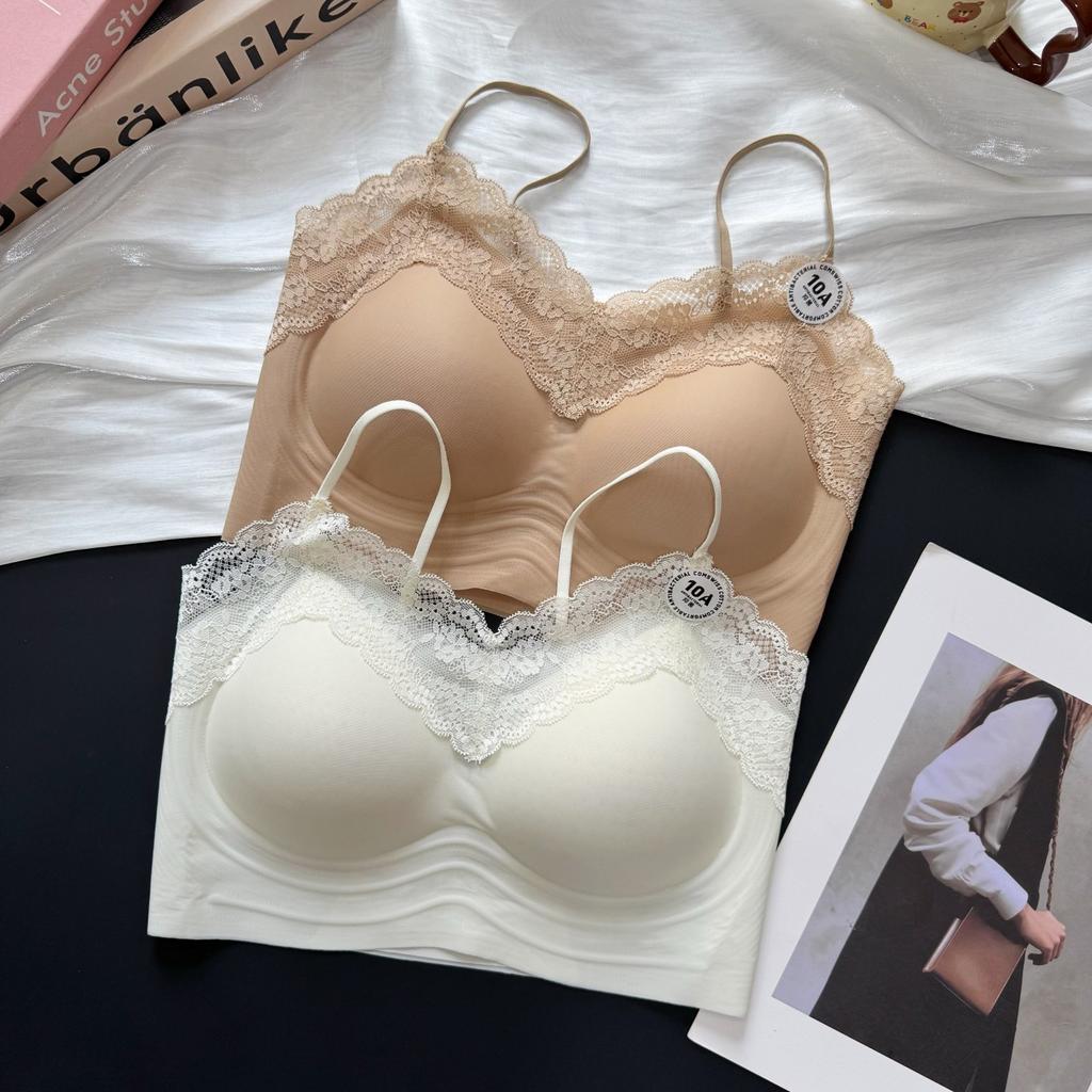 Spring and Summer New French Lace Collar Small Suspender Ultra-thin Back Underwear Women's Vest Fixed Cup Bra