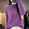 2024 Autumn/Winter Women's Pure Wool Half-High Collar Ribbed Sweater - Slim, Versatile, and Loose-Fitting Knit Top