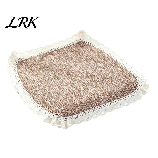 Cotton Linen Pads for Hard Chairs Chair Pad with Ties, Striped Plaid Mat Lightweight Seat Mats Lace Trim, Breathable Dining Office