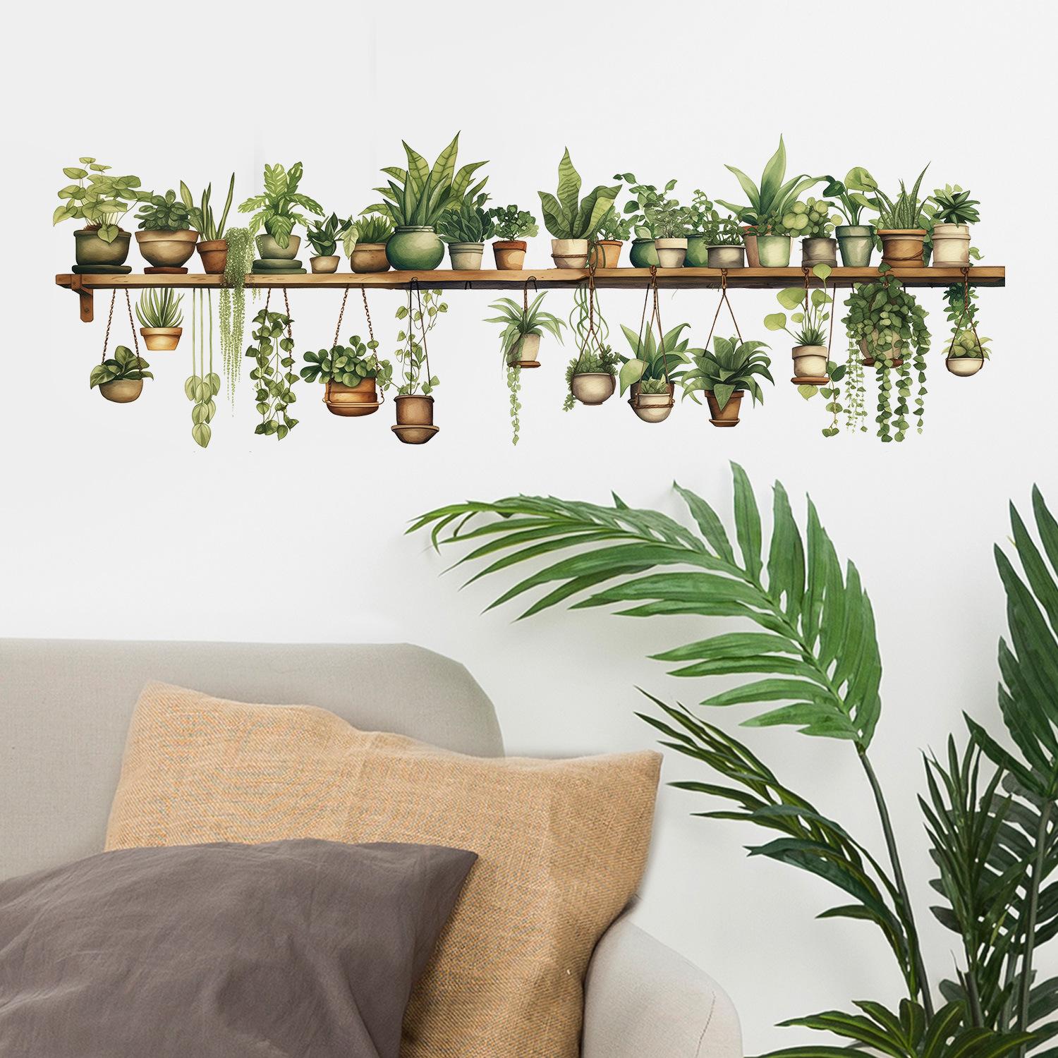 

Green Plants Wall Sticker Potted Plants Leaves PVC Wall Decals for Living Room Bedroom Type A