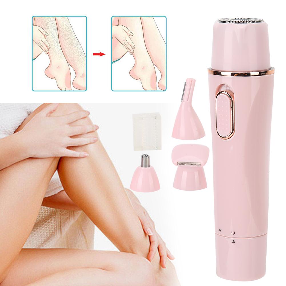 4 In 1 Electric Hair Shaver Epilator Portable Eyebrow Nose Hair Trimmer Pink (USB Charging)