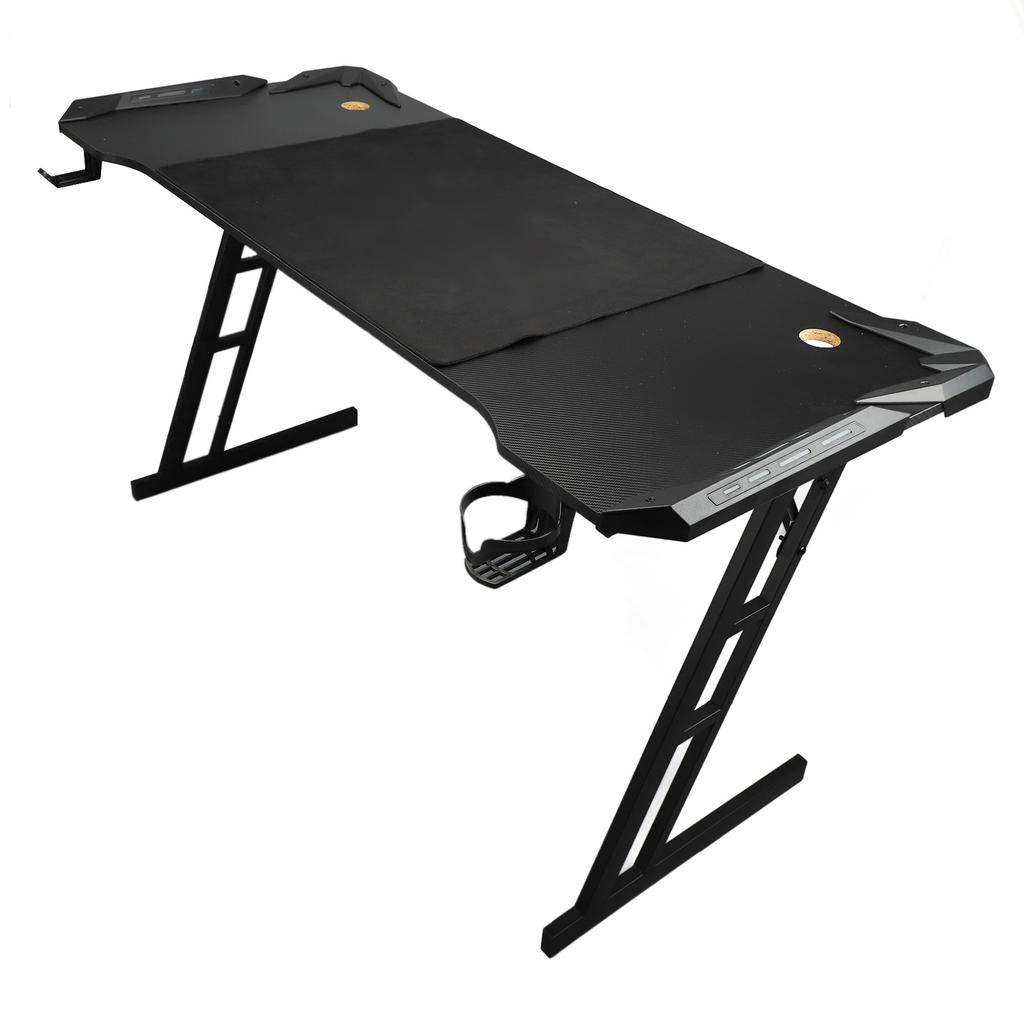 Gaming Desk with Mouse Pad Headphone Holder Steel Leg Removable LED Computer Workstation for