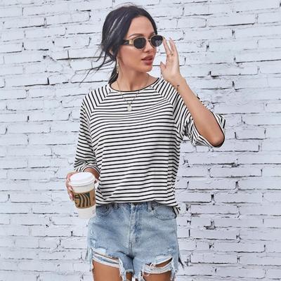 Summer New Street Style Women's Casual Striped T-shirt Bat Sleeve Loose Top