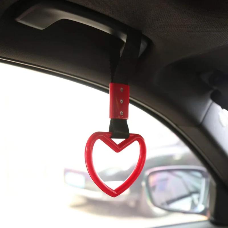 Cute Ring Heart Auto Bus Strap Plastic Charm Strap Car Tow Ring Heart Subway Handle Strap Car Accessories 1pc