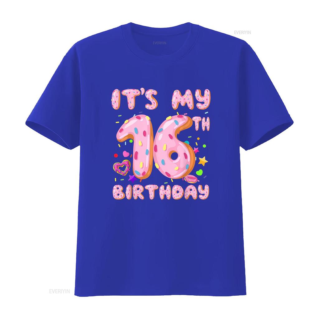 Its My 16th Birthday Sweet Donut 16 Year Old Bday Girl T Shirt Vintage Washed Casual Unisex Soft Stretched Breathable