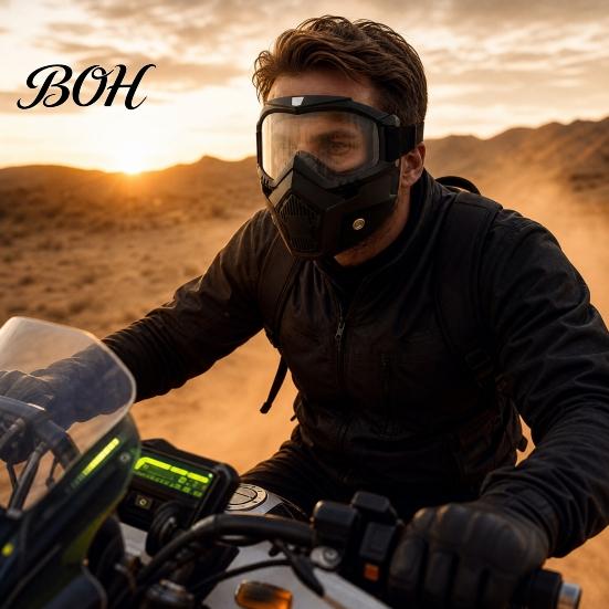 Oil And Gas Safety Gear Full Face Goggle Mask, Detachable Cycling Goggles Mask with Anti-Fog HD Lens Protective Eyewear Lens, Large Viewing