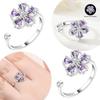 Authentic copper Open Ring Women Jewellery Purple Zircon Flower Petal Ring Valentines Anniversary Fine Gift Ring