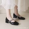 New Summer And Autumn Small Leather Shoes Trendy Thick Heel Shallow Mouth Single Shoes French Evening Shoes Square Head 2025 Rhinestone Mary Jane