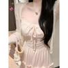 Temperament pink suspender dress women's summer new fashion small man beautiful gentle wind waist dress