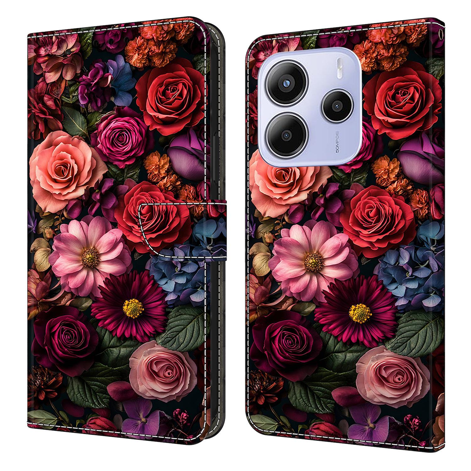 

For Xiaomi Redmi Note 14 5G Wallet Case Pattern Printing PU Leather Flip Stand Phone Cover Floral
