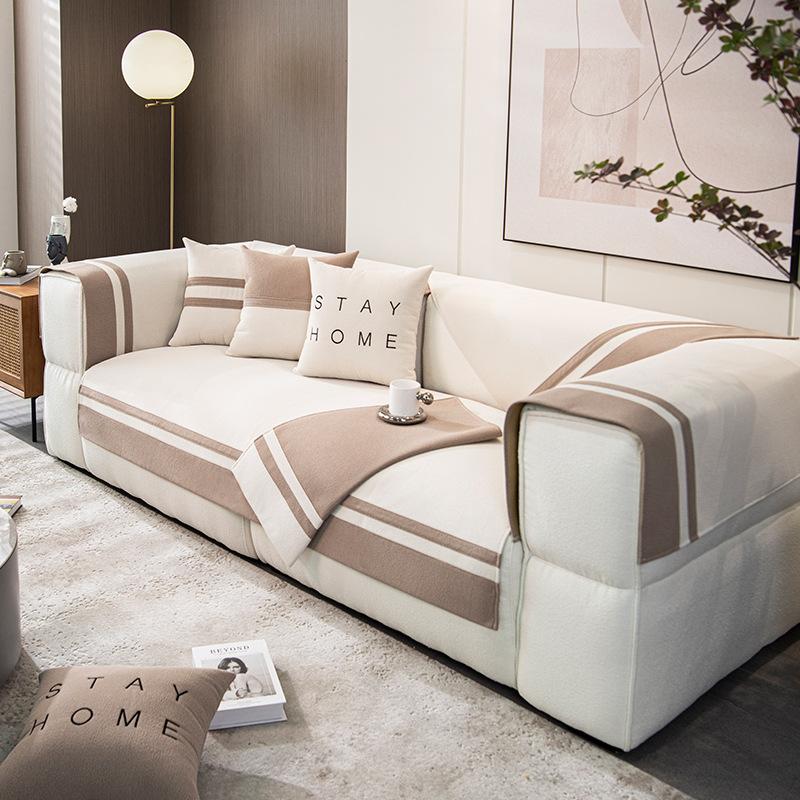 Einfarbiges Sofakissen, Ganzjahres-Anti-Rutsch-Anti-Rutsch-Anti-Rutsch-Wohnzimmerbezug, Vollbezug, Stoffhandtuch, leichtes Luxussofa
