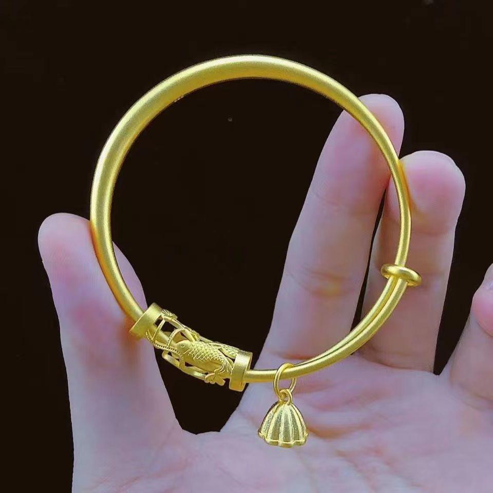 Gold-Plated Starry Dragon & Phoenix Push-Pull Women's Bangle - Non-Fading, High-End Jewelry