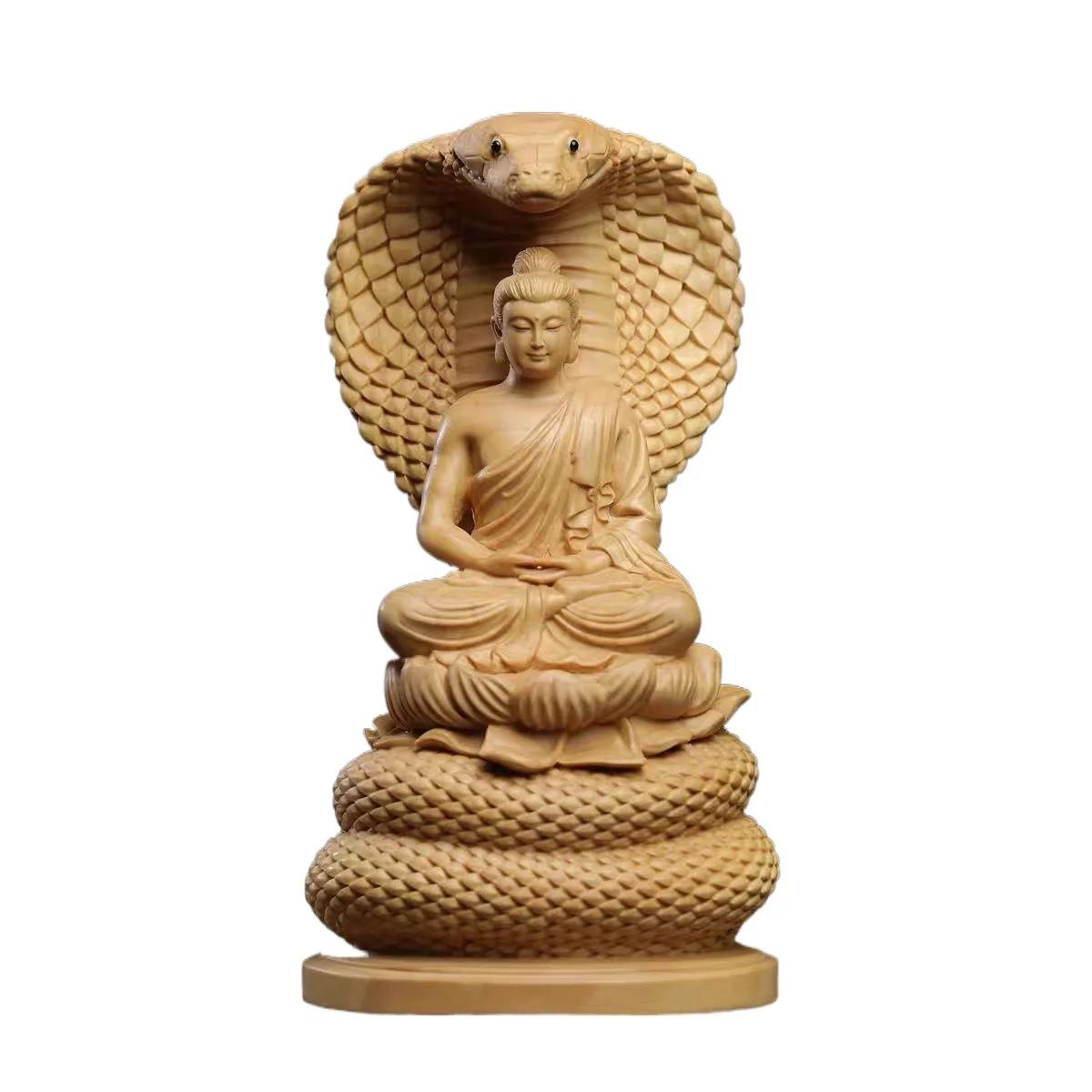 

1 шт. Украшения для дома Резьба по дереву Змея Будда Шакьямуни Будда Украшения для автомобиля Домашнее поклонение божествам