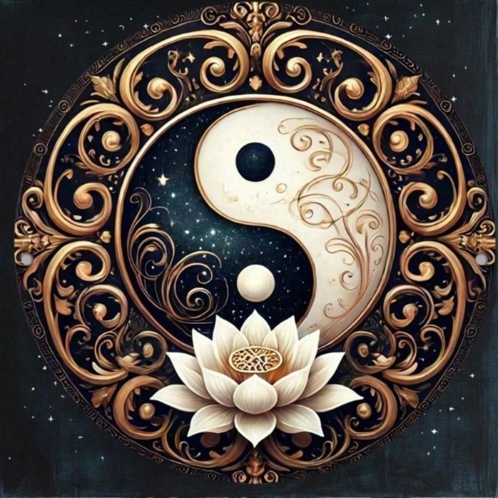 Metal Yin Yang Lotus Poster, High Definition Vintage Round Sign, Waterproof Easy Hang for Home Garden Bar Cafe