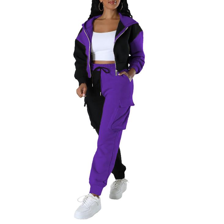 

Женский спортивный костюм-двойка: худи и брюки карго XXL фиолетовый