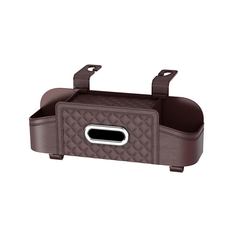 Multifunctional Car Seat Back Leather Tissue Storage Box Phone And Tablet Stand Place Water Cup Portability Trash Hook Bag