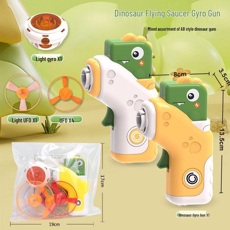 Light-Up Dinosaur Toy Gun with Flying Saucer and Bamboo Dragonfly for Kids