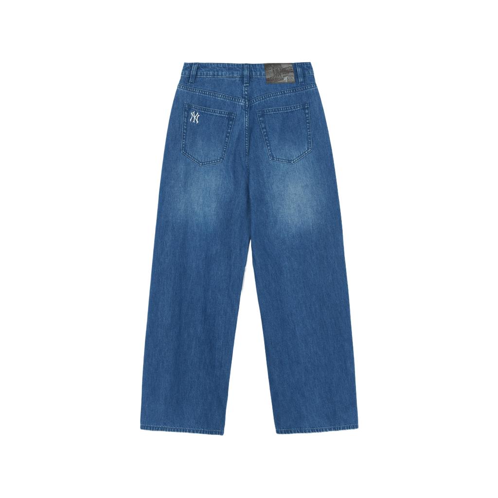 Jeans Jeans Feminino com Estampa de Letras MLB Perna Larga Caimento Solto Emagrecedor 3FDPV0261-50INS