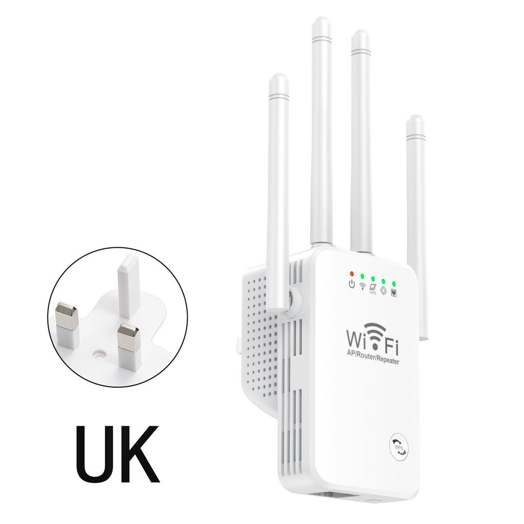 4 Antenna 300M WiFi Extender, Wireless Signal Booster Repeater for Home Router, US/EU/UK Plug