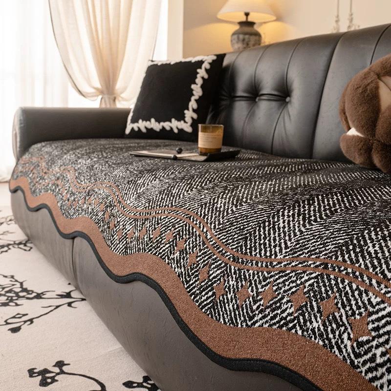 

New High-End Special-Shaped Sofa Cushion Universal Non-Slip Big Black Cow Leather Straight Row Seat Cushion Cover Cloth In All Seasons 90*90cm