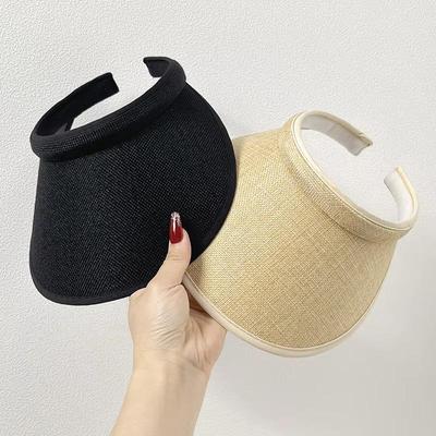 Women Summer Empty Top Visors Sun Hat Simple Solid Color Wide Brim Sunscreen Cap Female Outdoor Adjustable Travel Beach Hats