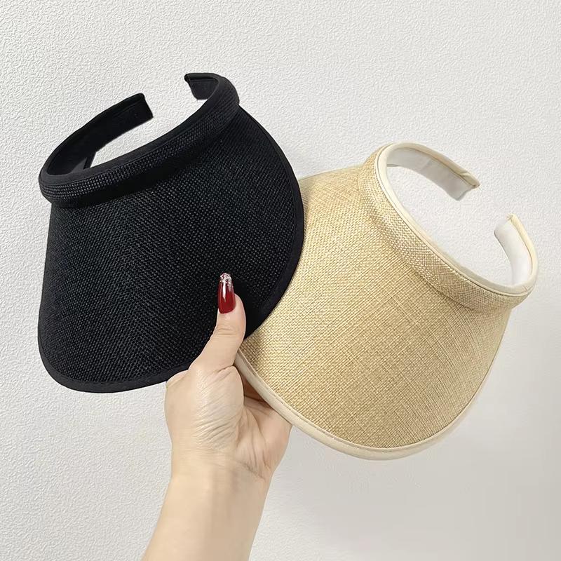 Cappello da sole estivo da donna con visiera vuota, semplice, tinta unita, a tesa larga, regolabile, da viaggio, da spiaggia