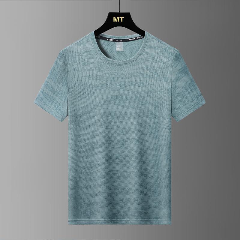 Half-sleeved Men's Fashionable Round Neck Ice Silk T-shirt Sports Casual Tops Lightweight Breathable Fitness Large Size Short-sleeved