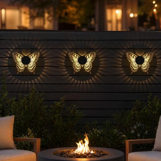 Solar Wall Light, Metal Butterfly Solar Light, Butterfly Pattern Projection Lamp, Outdoor Waterproof Fence Light for Yard Patio Garden Backyard Post