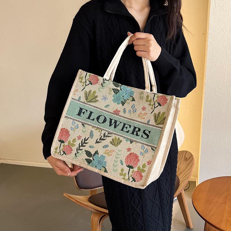 Retro linen bag going out environmentally friendly ethnic wind cotton and linen embroidery large capacity women's new casual going out tote bag