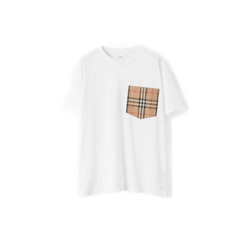 

Жіноча бавовняна футболка Burberry в клітинку з кишенею XXS